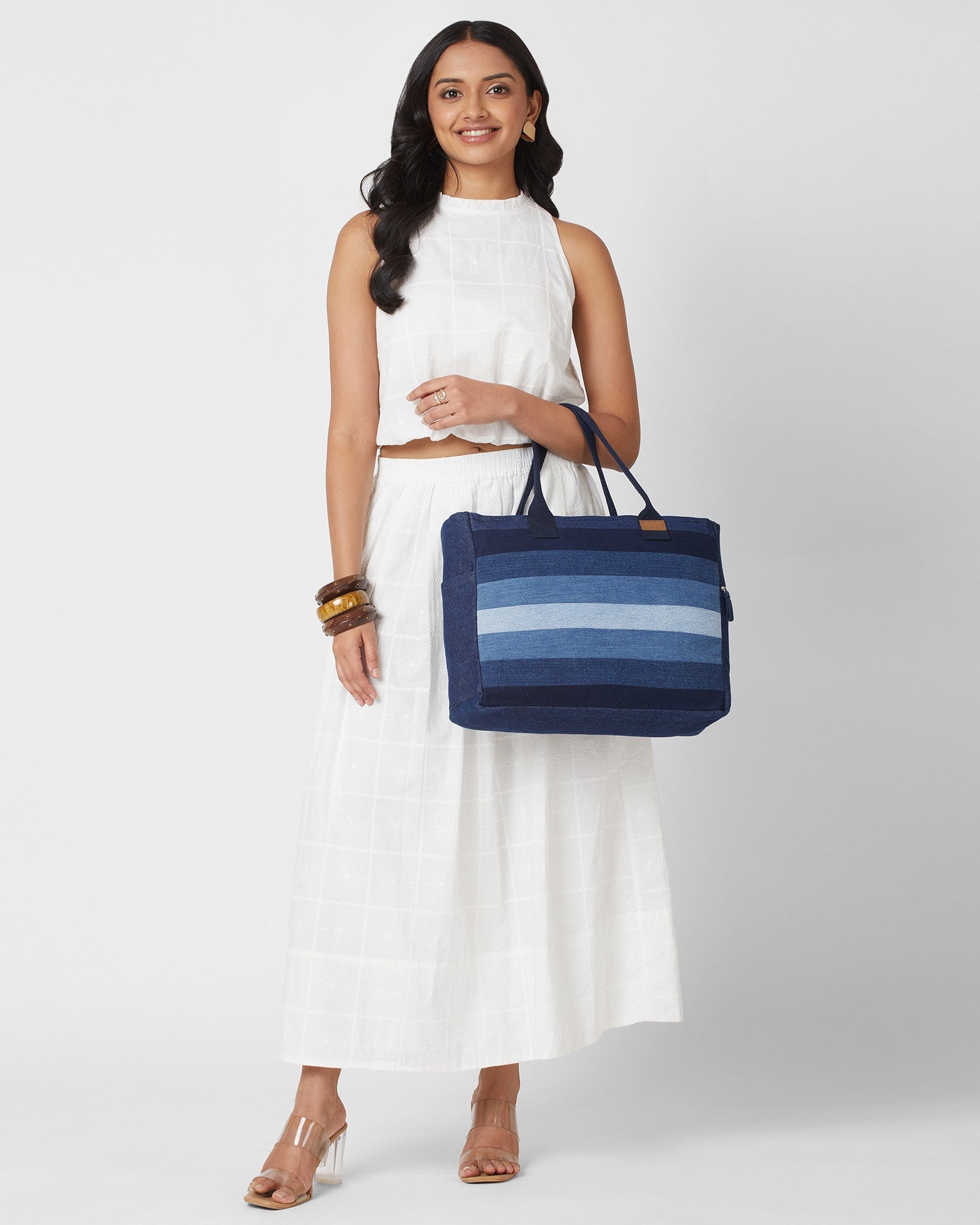 Repurposed Denim Jeans Shaded Laptop Tote - Dwij - 
