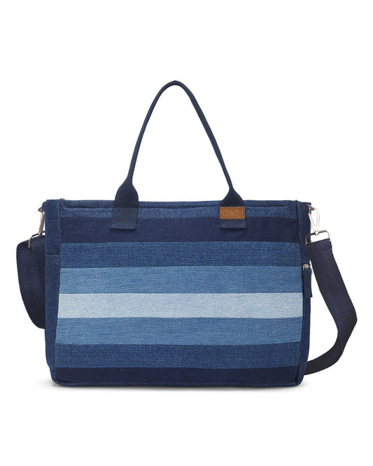 Repurposed Denim Jeans Shaded Laptop Tote - Dwij - 
