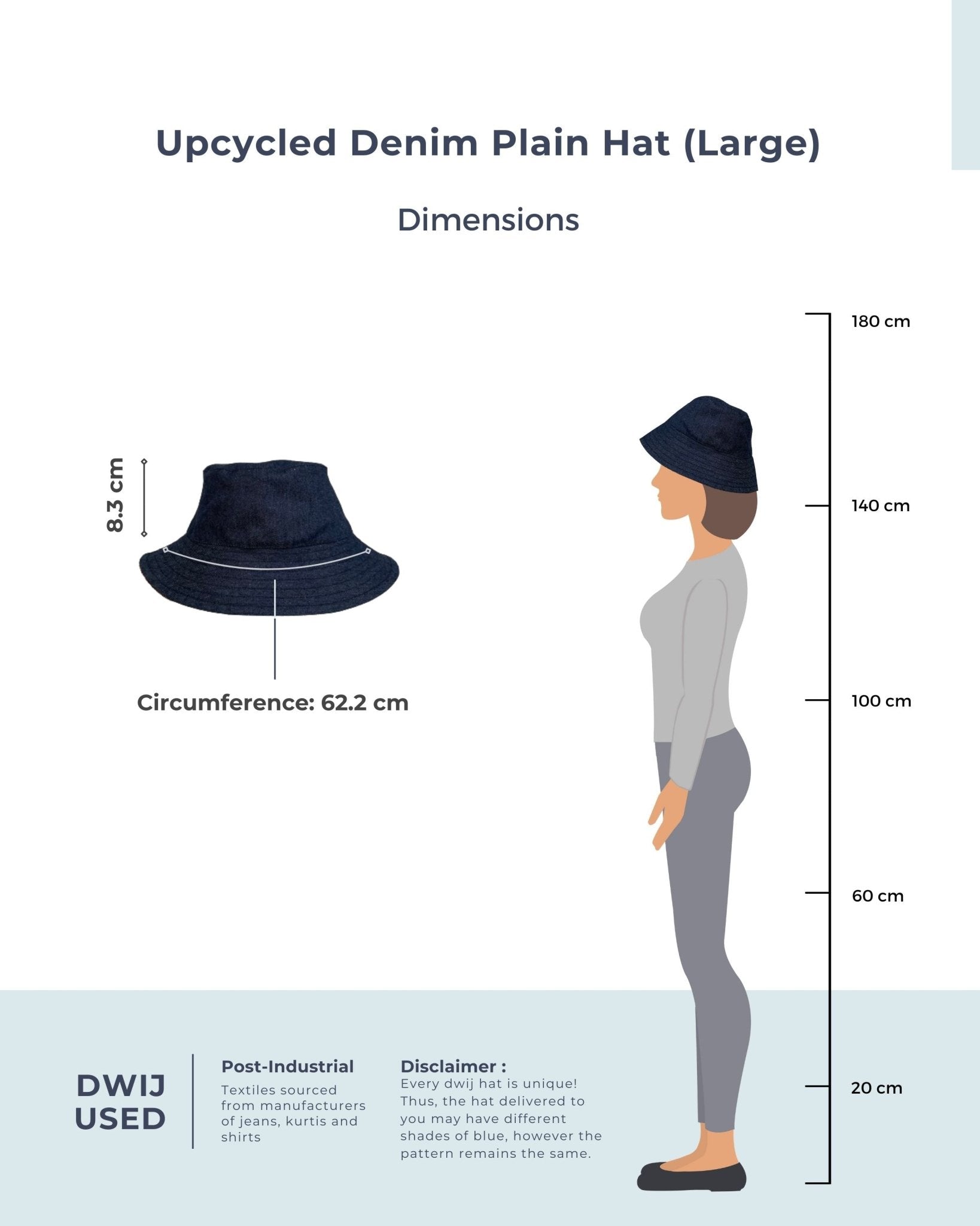 Repurposed Eco friendly Denim Jeans Plain Bucket Hat (Large) - Dwij