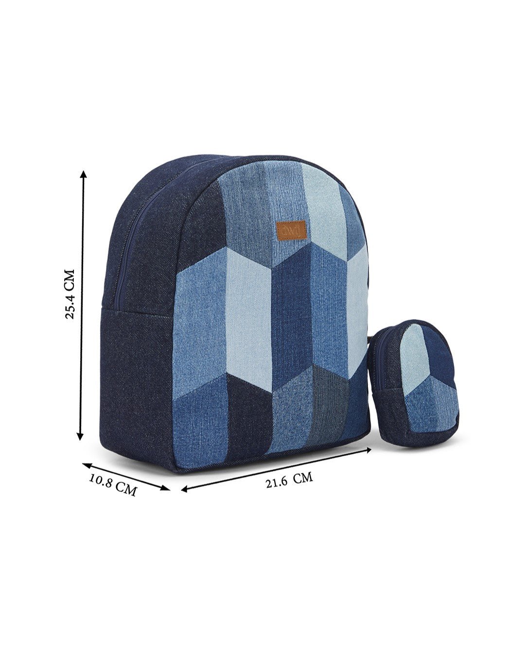 Repurposed Handcraft Denim Patched Mini Travel Backpack with pouch - Dwij - 