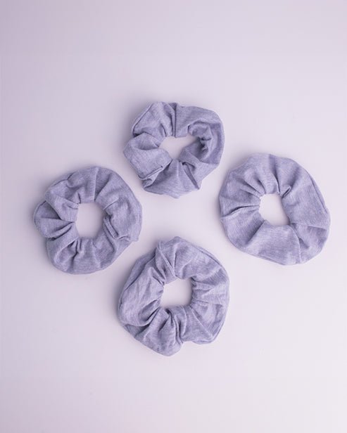 Repurposed Upcycled Bamboo fabric scrunchies - Violet (set of 4) - Dwij