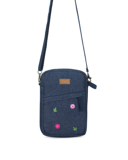 Upcycled Daisy Hand Embroidered Mobile sling Bag - Dwij -
