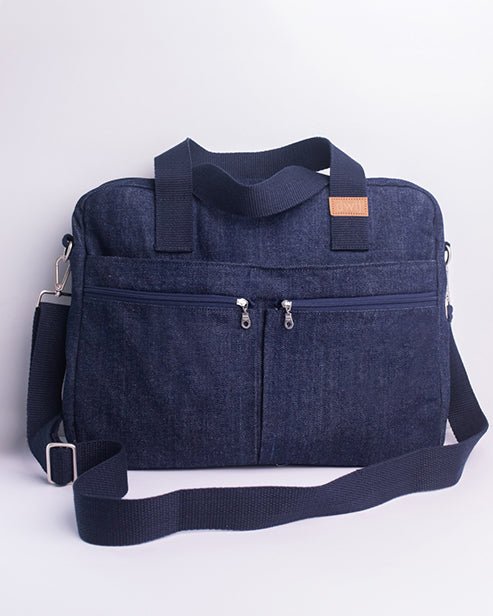 Upcycled Denim Compact Laptop Messenger Bag - Dwij