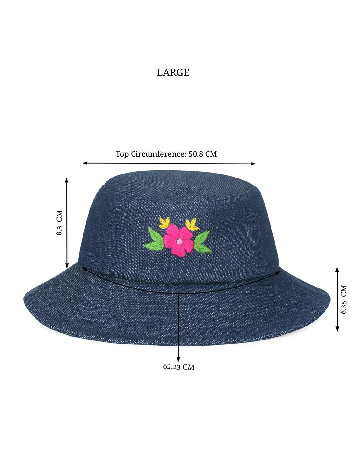 Upcycled Denim Hand Flower Embroidered Bucket Woman Hat - Dwij -