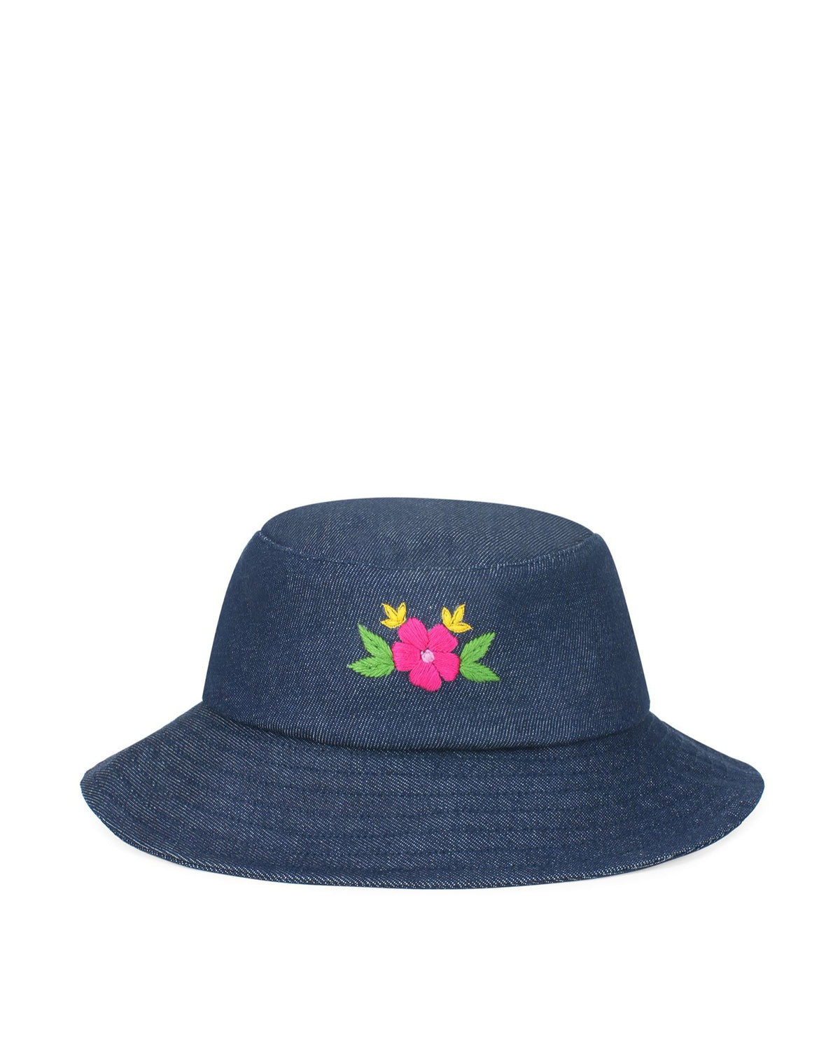 Upcycled Denim Hand Flower Embroidered Bucket Woman Hat - Dwij -