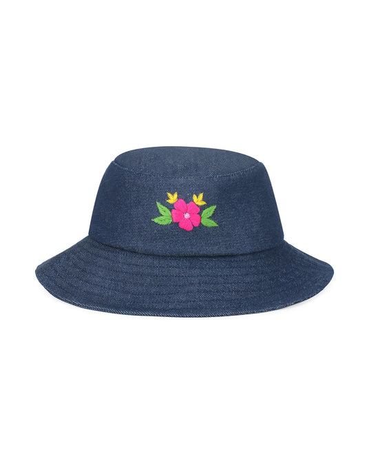 Upcycled Denim Hand Flower Embroidered Bucket Woman Hat - Dwij -