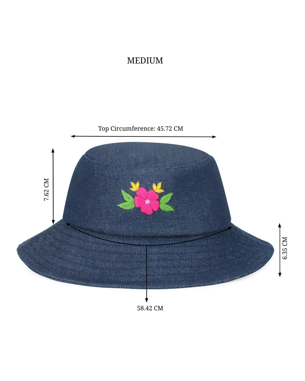 Upcycled Denim Hand Flower Embroidered Bucket Woman Hat - Dwij -