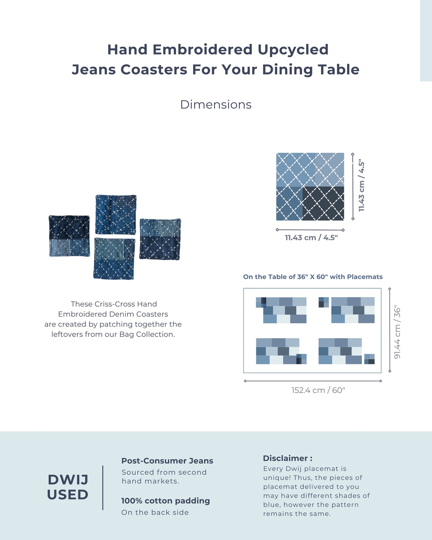 Hand embroidered Upcycled Jeans Dining Combo- Criss Cross