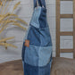 Upcycled Denim Jeans Blue Chequered Tote Bag Dark - Dwij