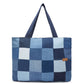 Upcycled Denim Jeans Blue Chequered Tote Bag Dark - Dwij - 