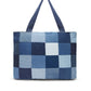 Upcycled Denim Jeans Blue Chequered Tote Bag Dark - Dwij - 
