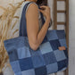 Upcycled Denim Jeans Blue Chequered Tote Bag Dark - Dwij