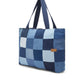 Upcycled Denim Jeans Blue Chequered Tote Bag Dark - Dwij - 