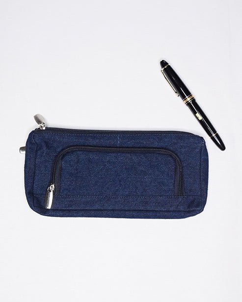 Upcycled Denim Jeans Blue Multipurpose Pencil Pouch - Dwij