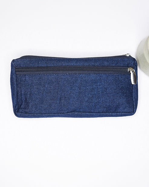 Upcycled Denim Jeans Blue Multipurpose Pencil Pouch - Dwij