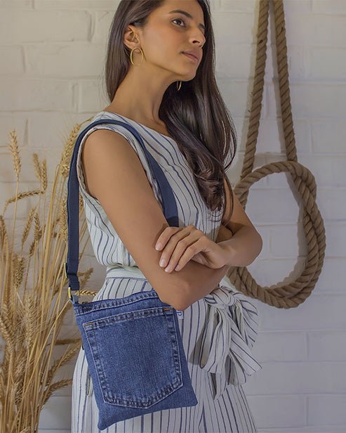 Upcycled Denim Jeans Brisk Crossbody Sling Bag - Dwij