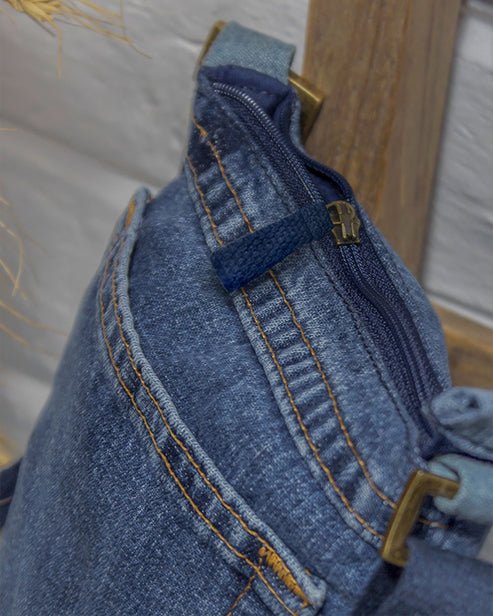 Upcycled Denim Jeans Brisk Crossbody Sling Bag - Dwij