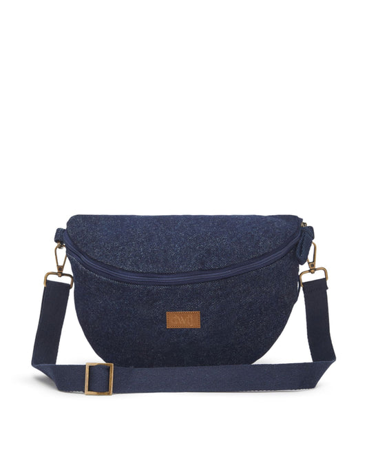 Upcycled Denim Jeans Fanny pack/Waist Pouch Dark Blue Sling Bag - Dwij - 