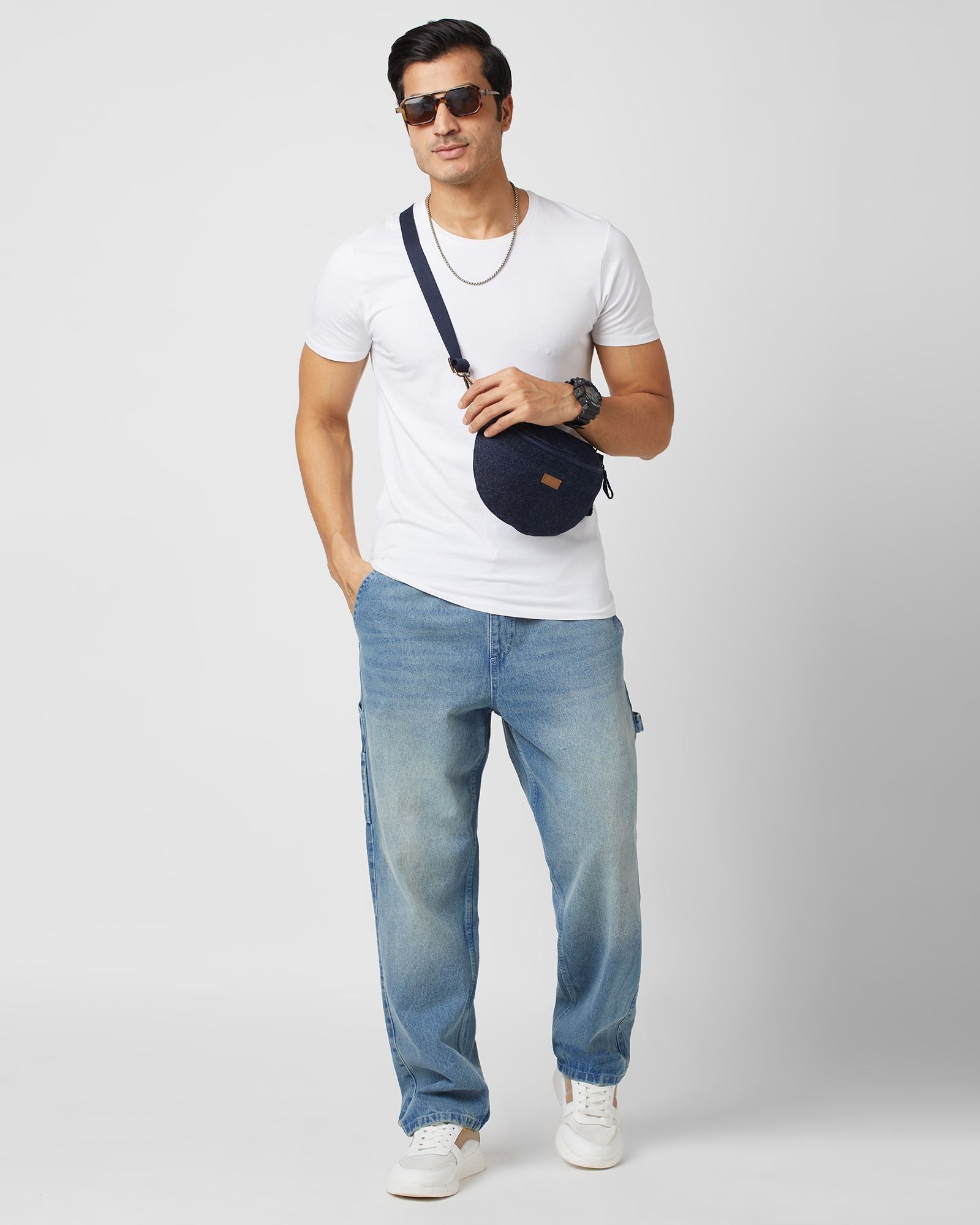 Upcycled Denim Jeans Fanny pack/Waist Pouch Dark Blue Sling Bag - Dwij - 