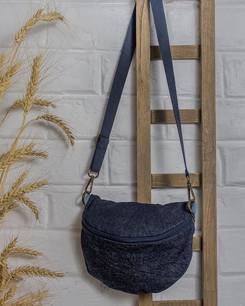 Upcycled Denim Jeans Fanny pack/Waist Pouch Dark Blue Sling Bag - Dwij