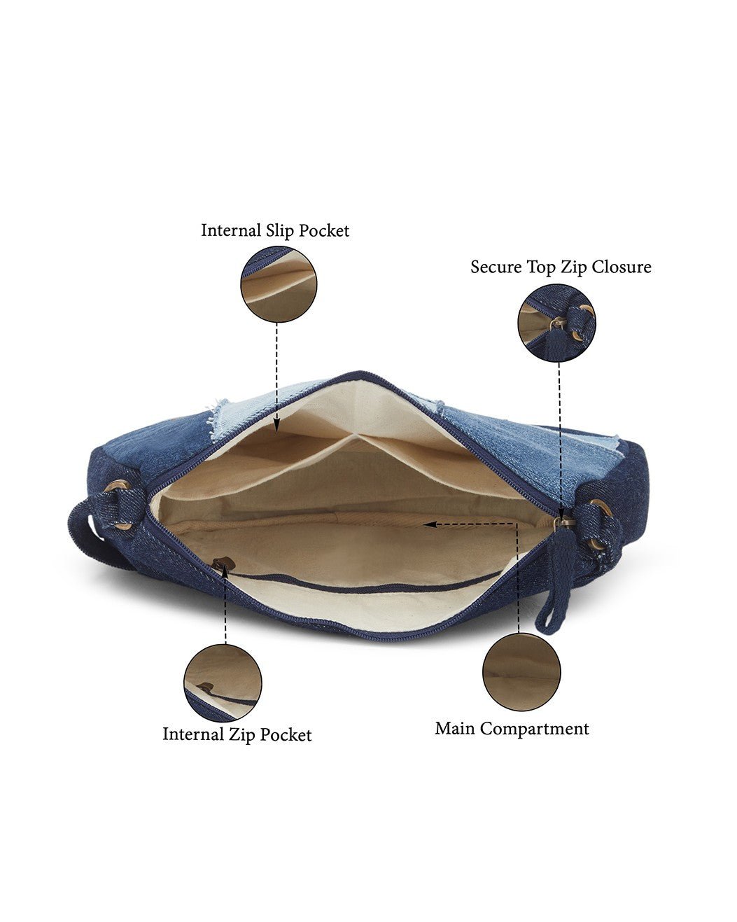 Upcycled Denim Jeans Layered Baguette Bag - Dwij - 