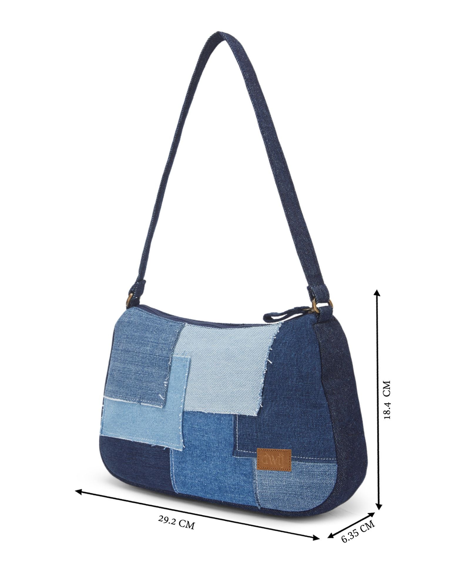 Upcycled Denim Jeans Layered Baguette Bag - Dwij - 