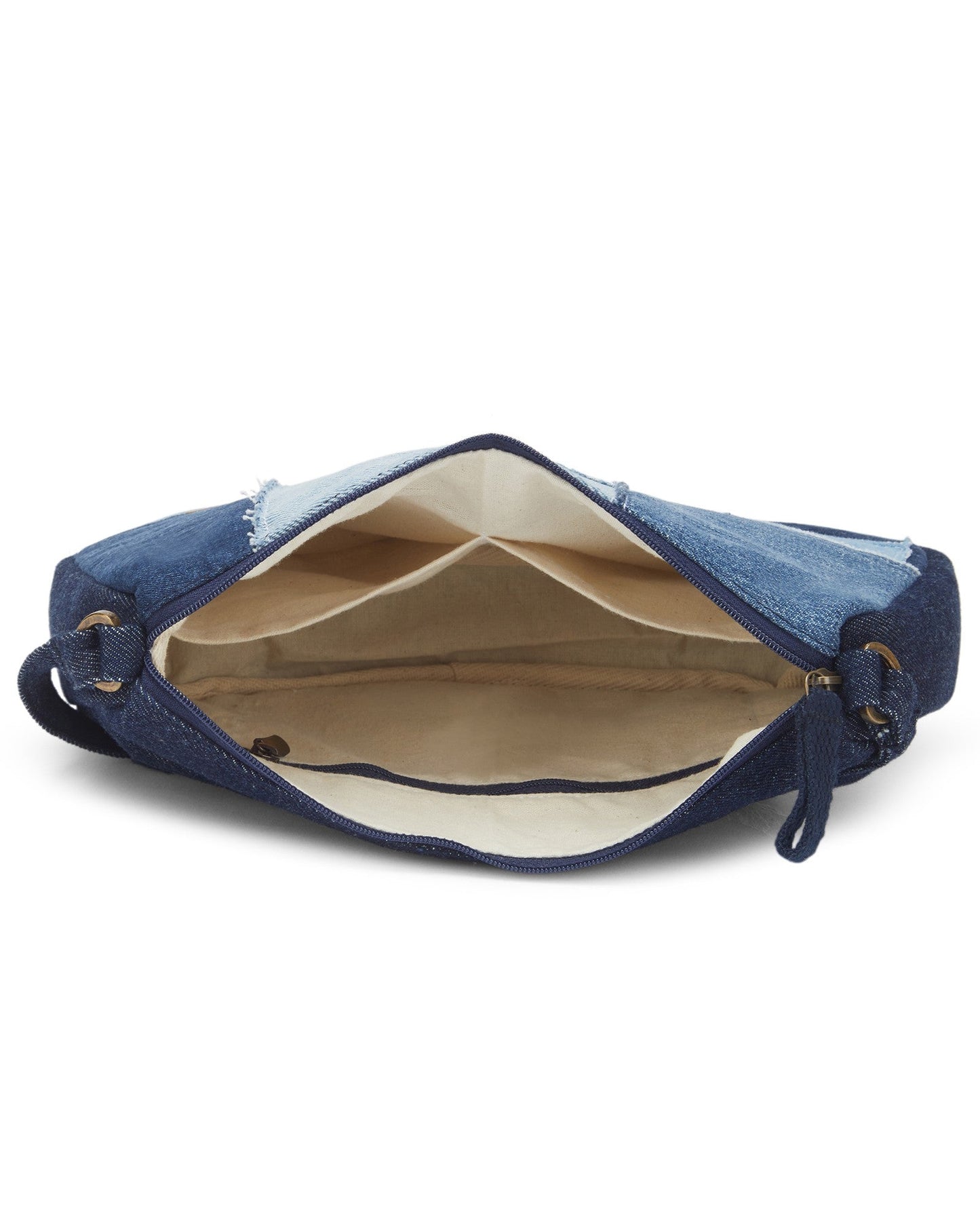 Upcycled Denim Jeans Layered Baguette Bag - Dwij - 