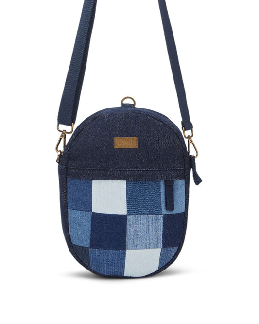 Upcycled Denim Jeans Patched Oval Fanny pack (two way bag) - Dwij - 