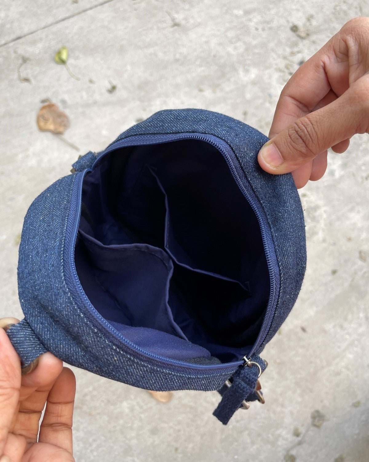 Upcycled Denim Jeans Patched Oval Fanny pack (two way bag) - Dwij