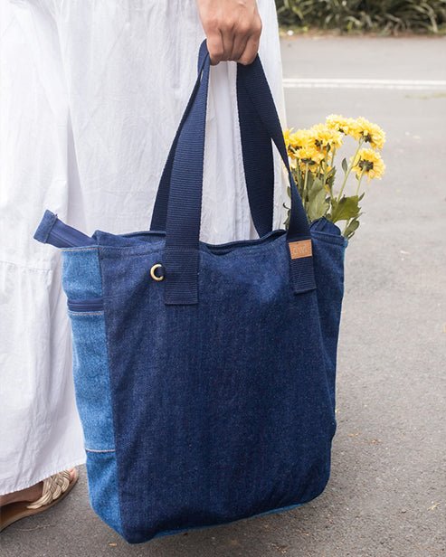 Upcycled Denim Large Tote Bag - Dwij