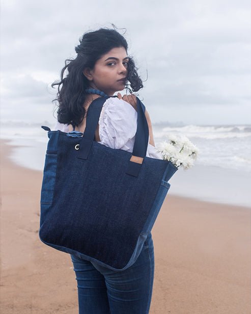 Upcycled Denim Large Tote Bag - Dwij