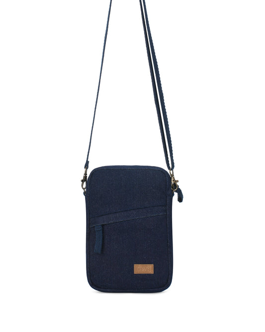 Upcycled Denim Mobile sling Bag with compartments - Dwij -