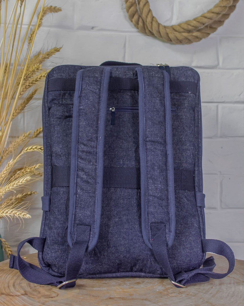 Upcycled Handcrafted Denim Jeans Blue Unisex Office Travel Backpack