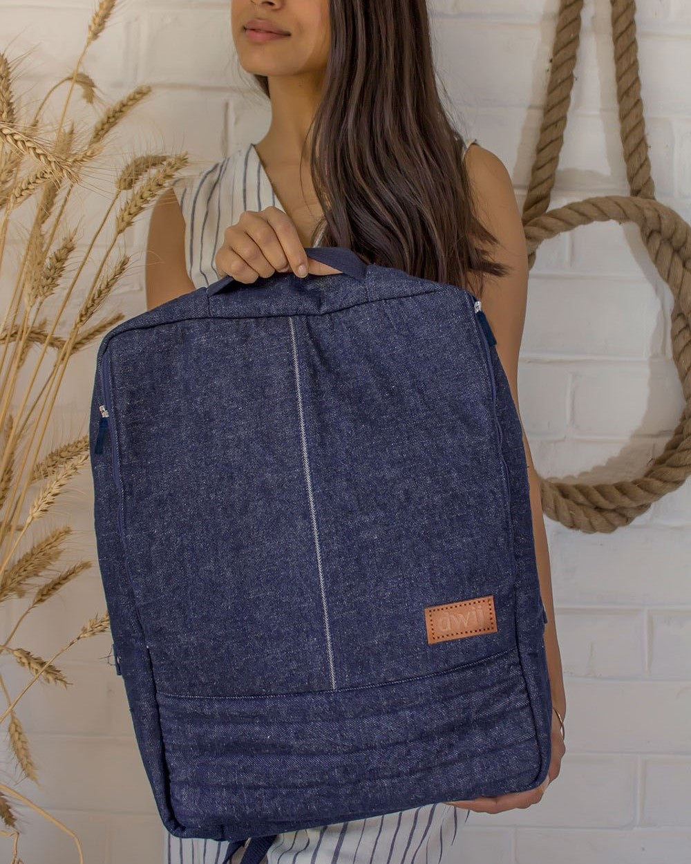 Upcycled Handcrafted Denim Jeans Blue Unisex Office Travel Backpack