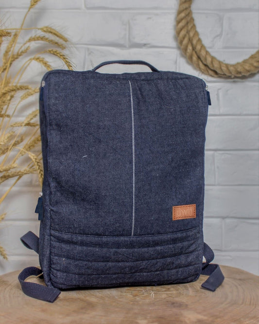 Upcycled Handcrafted Denim Jeans Blue Unisex Office Travel Backpack