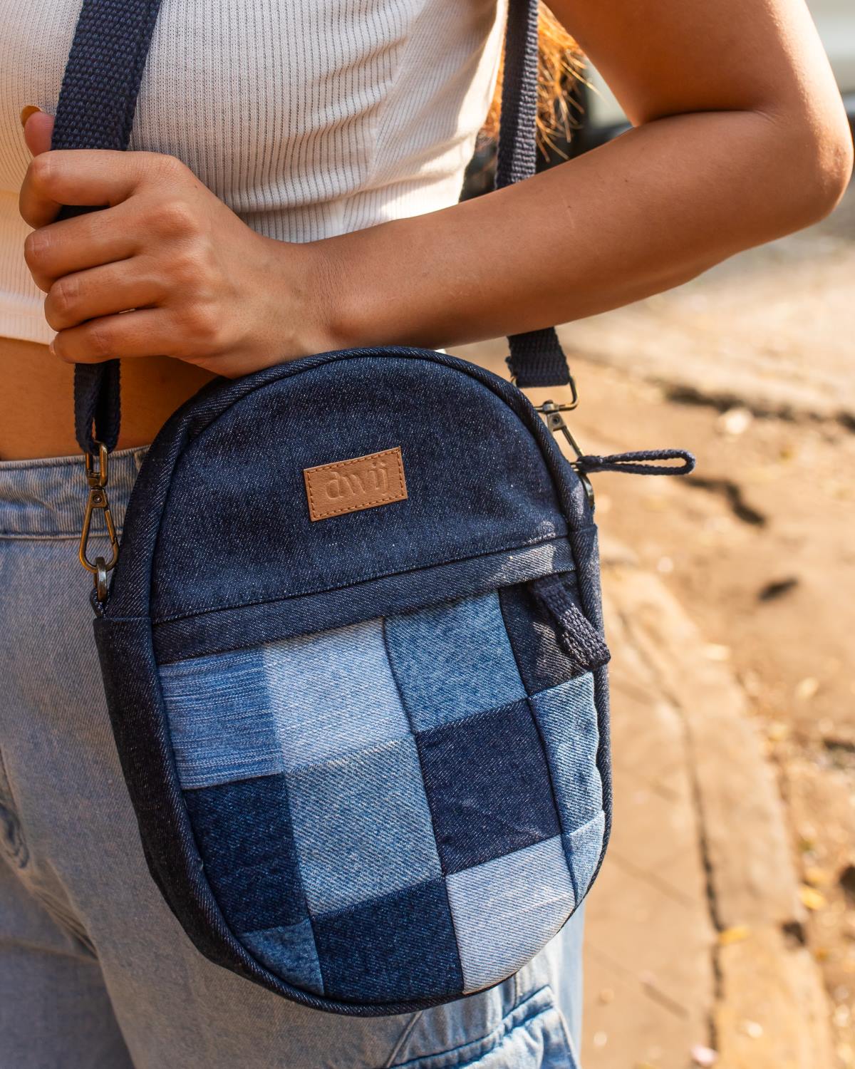 Upcycled Denim Jeans Patched Oval Fanny pack