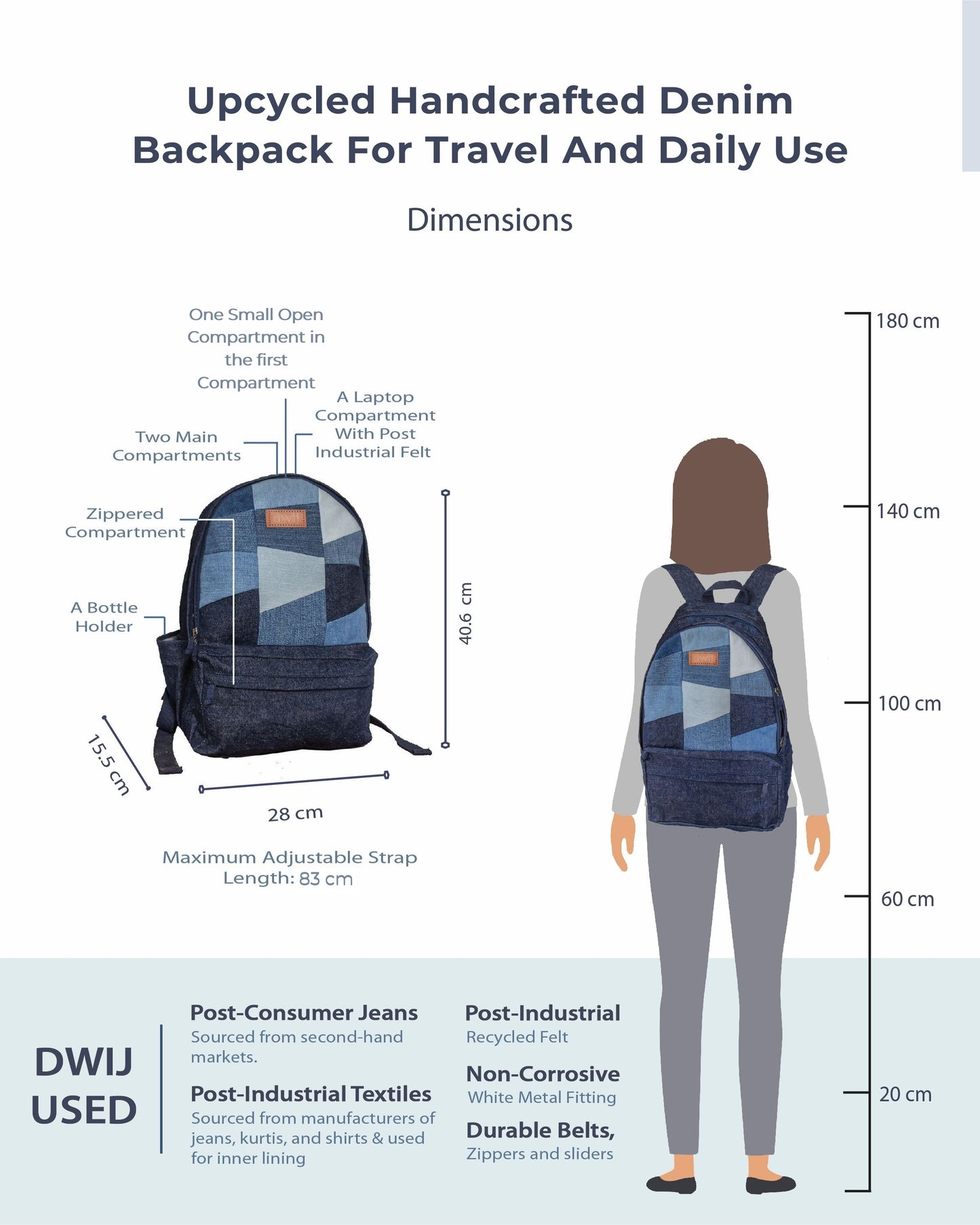 Upcycled Patched Denim & Felt Jeans Travel Backpack