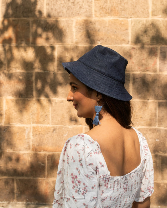 Repurposed Eco friendly Denim Jeans Plain Bucket Hat (Small)