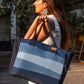 Upcycled Eco Friendly Denim Jeans Striped Laptop Tote