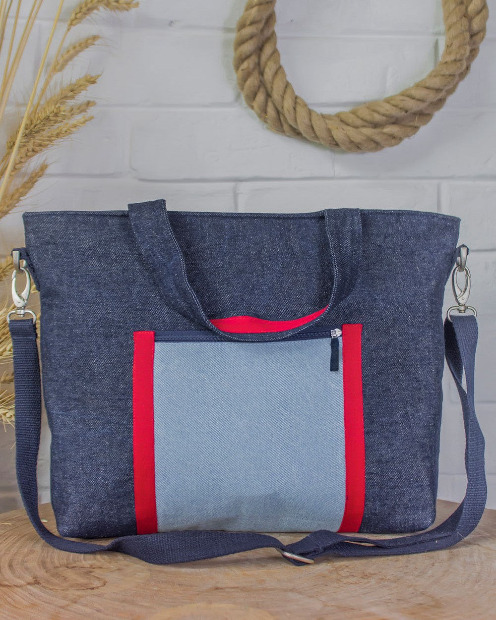 Upcycled Handcrafted Denim Jeans Blue Women's Office Tote Bag