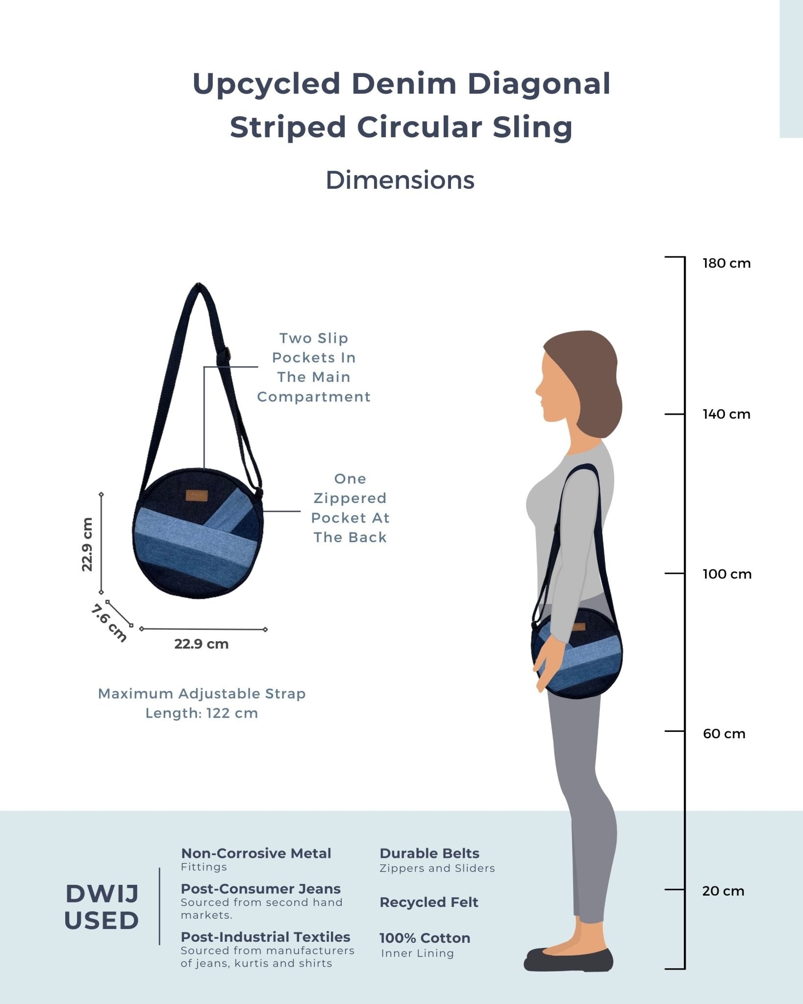 Upcycled Diagonal Striped Denim Circular sling - Dwij