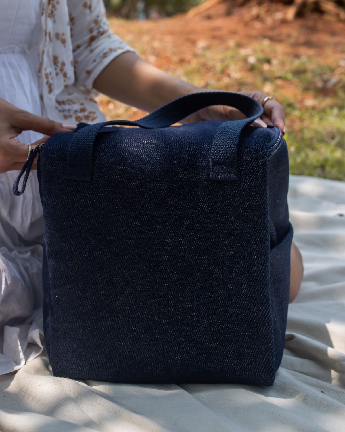 Upcycled Eco friendly Denim Jeans Lunch Bag (Large) - Dwij