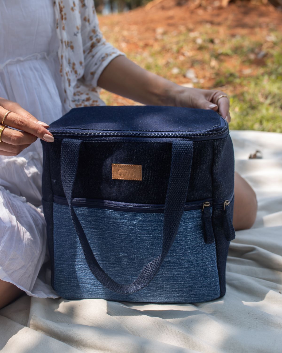 Upcycled Eco friendly Denim Jeans Lunch Bag (Large) - Dwij