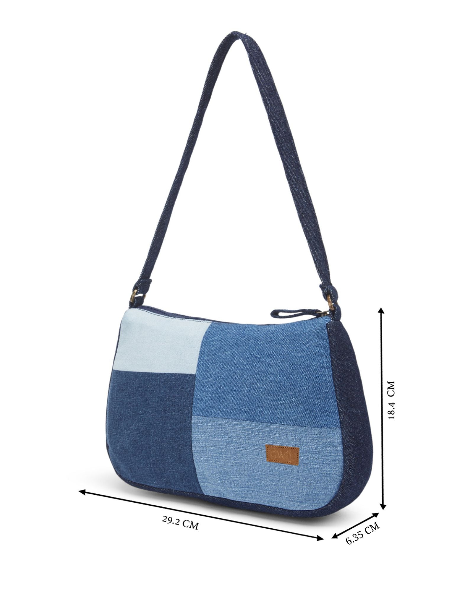 Upcycled Eco Friendly Denim Jeans Mosaic Baguette Bag - Dwij - 
