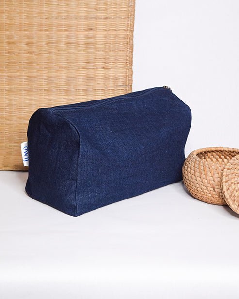 Upcycled Eco friendly Denim Jeans Multipurpose Travel Pouch Set - Dwij