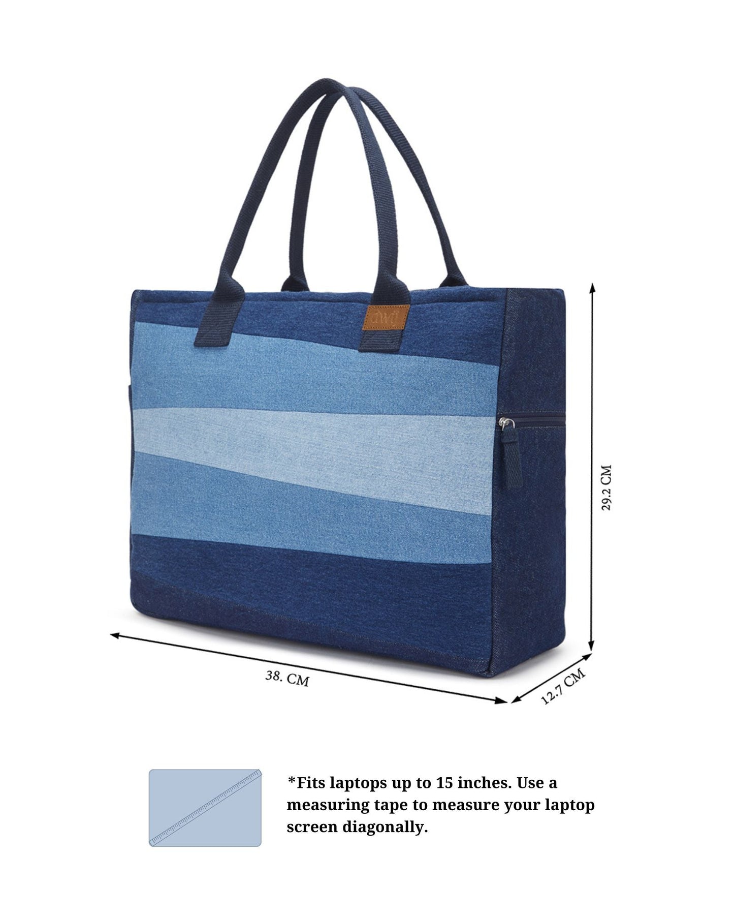 Upcycled Eco Friendly Denim Jeans Striped Laptop Tote - Dwij - 