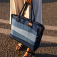 Upcycled Eco Friendly Denim Jeans Striped Laptop Tote - Dwij