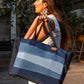 Upcycled Eco Friendly Denim Jeans Striped Laptop Tote - Dwij