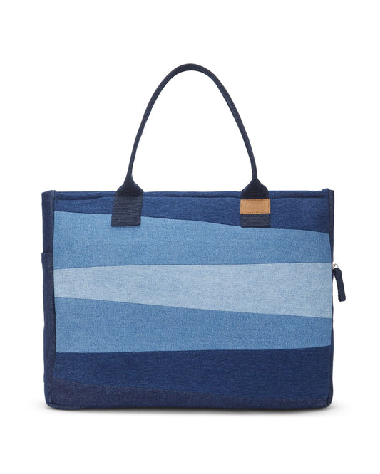 Upcycled Eco Friendly Denim Jeans Striped Laptop Tote - Dwij - 