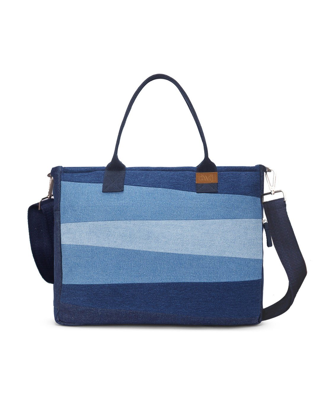Upcycled Eco Friendly Denim Jeans Striped Laptop Tote - Dwij - 